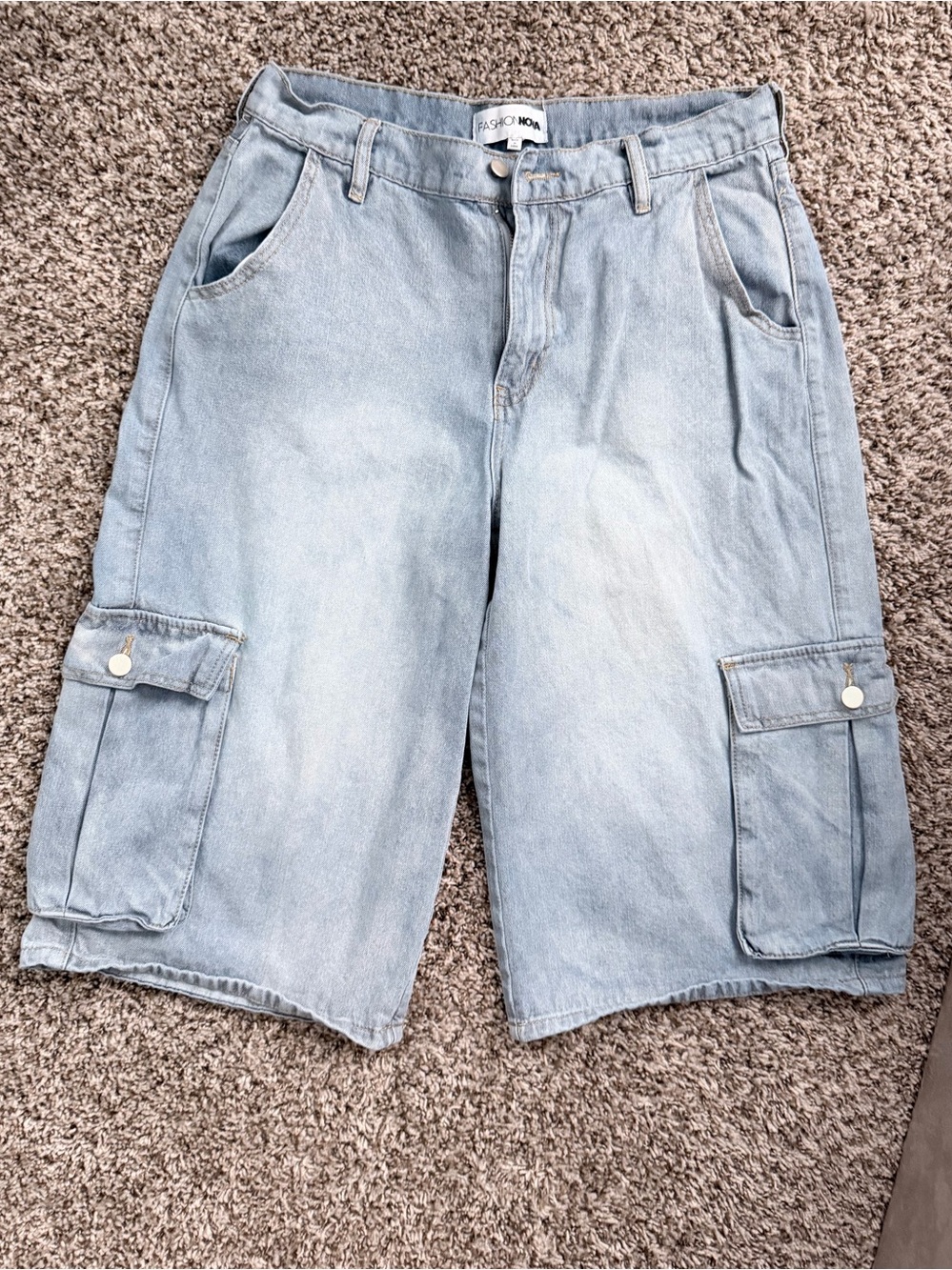 Fashion Nova Light Blue Denim Cargo Shorts